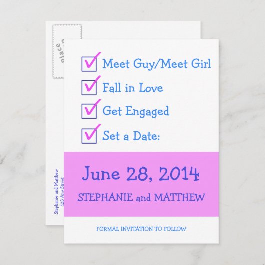 Grappige checklist Opslaan van de datum Aankondigingskaart (Voorkant / Achterkant)