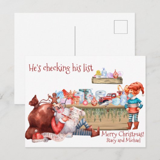 Grappige checklist Santa Workshop Covid 2020 Feestdagenkaart (Voorkant / Achterkant)