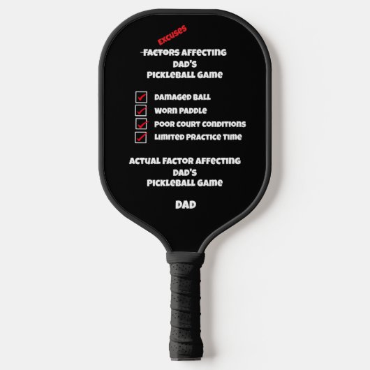 Grappige checklist zonder excuses met witte tekst pickleball paddle (Voorkant)