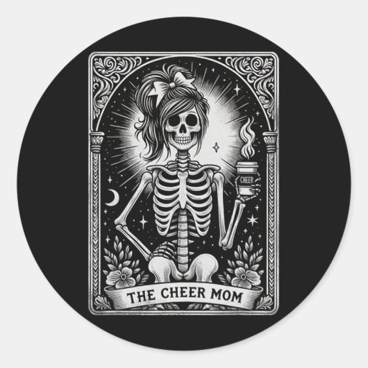 Grappige Cheer Moeder Halloween, Tarotkaart Cheerl Ronde Sticker (Voorkant)