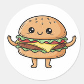 Grappige Cheeseburger Doodle, Kawaii Stijl Ronde Sticker (Voorkant)