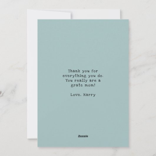 Grappige Cheesy Pun Je bent Grate Moederdag Feestdagenkaart (Achterkant)