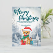 Grappige Cheetah Vrolijk Kerstboom sneeuw Vakantie Feestdagenkaart (Staand voorkant)
