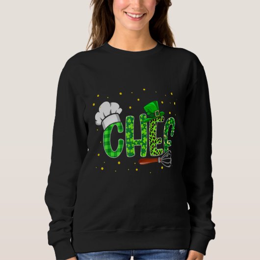 Grappige Chef Jobs St Patrick Day Leopard Plaid Trui (Voorkant)