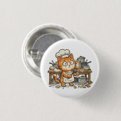 Grappige Chef Kat Rommelige Keuken Knop Ronde Button 3,2 Cm (Voorkant /achterkant)
