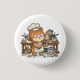 Grappige Chef Kat Rommelige Keuken Knop Ronde Button 3,2 Cm