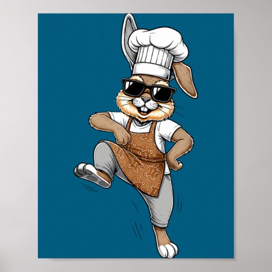 Grappige Chef Konijn Cool Baker Konijn Kook Cartoo Poster (Voorkant)