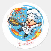 Grappige chef mascotte ronde sticker (Voorkant)