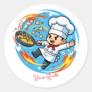 Grappige Chef Mascotte Ronde Sticker