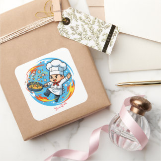 Grappige Chef Mascotte Vierkante Sticker