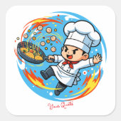 Grappige Chef Mascotte Vierkante Sticker (Voorkant)