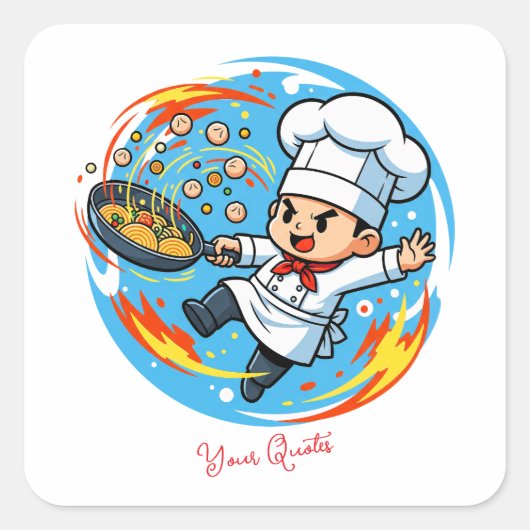 Grappige chef mascotte vierkante sticker (Voorkant)