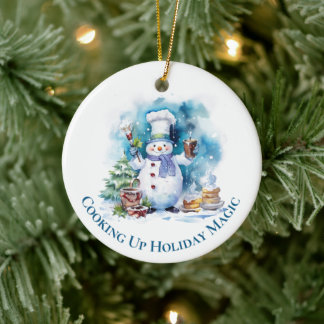 Grappige Chef Snowman Kerstversiering Keramisch Ornament