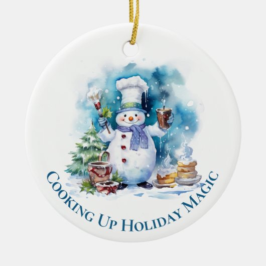 Grappige Chef Snowman Kerstversiering Keramisch Ornament (Voorkant)