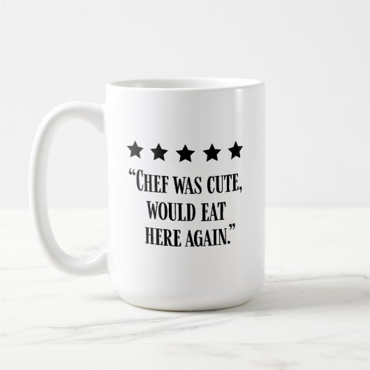Grappige chef vijfsterrenreview koffiemok (Links)