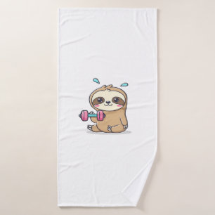 Grappige Chibi Luiaard Workout Schattige Kawaii G Badhanddoek