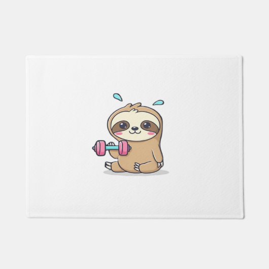 Grappige Chibi Sloth Workout Schattigee Kawaii Gym Deurmat (Voorkant)