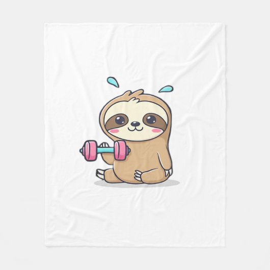 Grappige Chibi Sloth Workout Schattigee Kawaii Gym Fleece Deken (Voorkant)