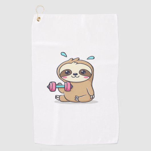 Grappige Chibi Sloth Workout Schattigee Kawaii Gym Golfhanddoek (Voorkant)