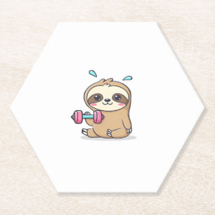 Grappige Chibi Sloth Workout Schattigee Kawaii Gym Kartonnen Onderzetters