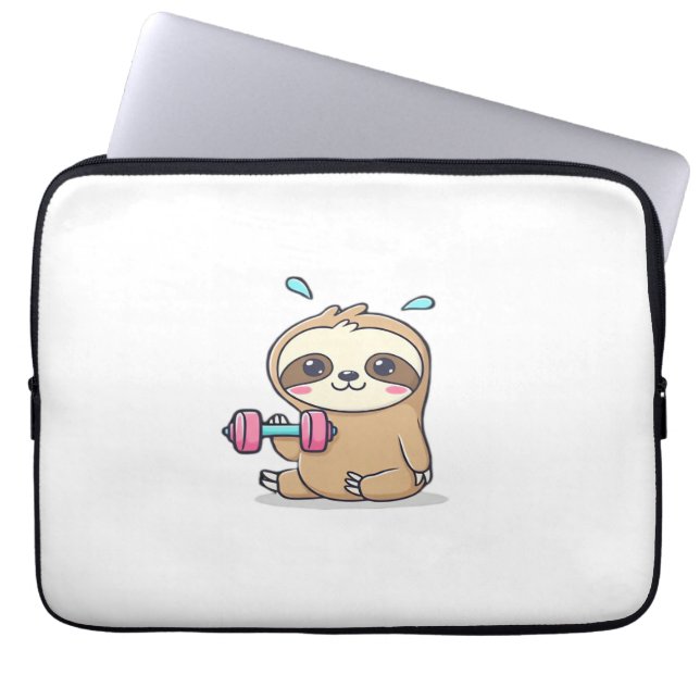 Grappige Chibi Sloth Workout Schattigee Kawaii Gym Laptop Sleeve (Voorkant)