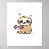 Grappige Chibi Sloth Workout Schattigee Kawaii Gym Poster (Voorkant)