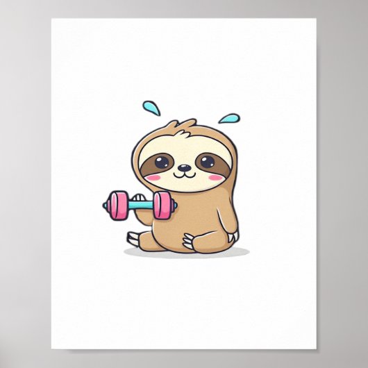 Grappige Chibi Sloth Workout Schattigee Kawaii Gym Poster (Voorkant)