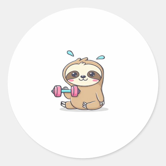 Grappige Chibi Sloth Workout Schattigee Kawaii Gym Ronde Sticker (Voorkant)