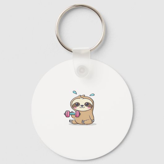 Grappige Chibi Sloth Workout Schattigee Kawaii Gym Sleutelhanger (Voorkant)