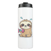 Grappige Chibi Sloth Workout Schattigee Kawaii Gym Thermosbeker (Voorkant)