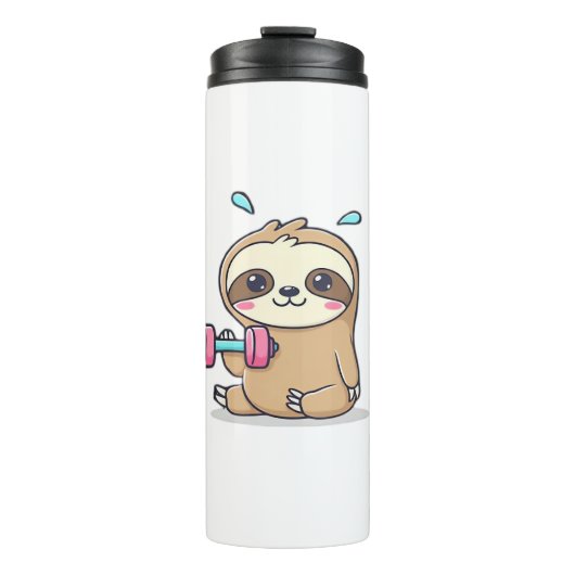 Grappige Chibi Sloth Workout Schattigee Kawaii Gym Thermosbeker (Voorkant)