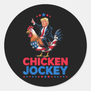 Grappige Chicken Jockey Trump Meme Ronde Sticker