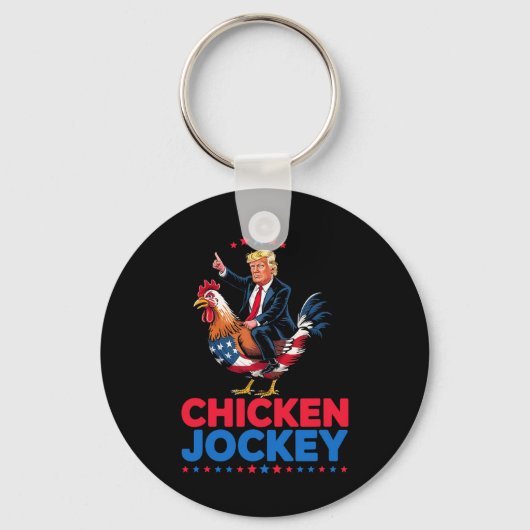 Grappige Chicken Jockey Trump Meme Sleutelhanger (Voorkant)