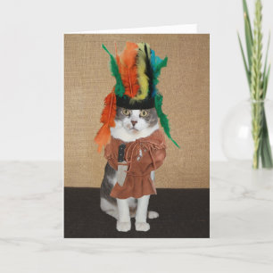 Grappige Chief Cat Thanksgiving Feestdagen Kaart