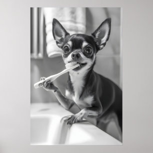 Grappige Chihuahua-badkamerkunstprint, Tandenpoets Poster