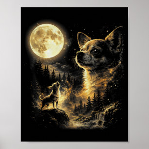 Grappige chihuahua die naar de maan huilt parodie poster