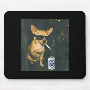 Grappige Chihuahua die Sigaret Rookt Bier Design Muismat