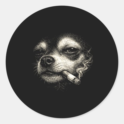 Grappige Chihuahua gezichts meme van hond die siga Ronde Sticker (Voorkant)