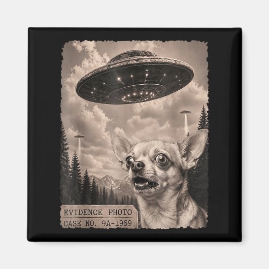 Grappige Chihuahua Grafische Alien Ufo Vintage Bew Magneet (Voorkant)