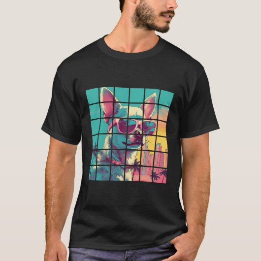 Grappige Chihuahua Hond Cool Synthwave Graphic T-shirt (Voorkant)