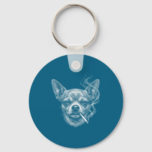 Grappige Chihuahua-hond die sigaret rookt Brainrot Sleutelhanger
