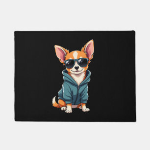 Grappige Chihuahua-hond gemakkelijk afgeleid door Deurmat