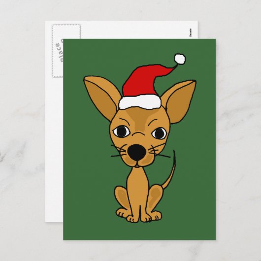 Grappige Chihuahua Hond in Santa Hat Feestdagenkaart (Voorkant / Achterkant)