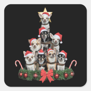 Grappige Chihuahua Hond Kerstboom Kerstmis Vierkante Sticker