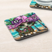 Grappige Chihuahua hond op vakantie Palmbomen Bier Onderzetter (Linkerzijde)