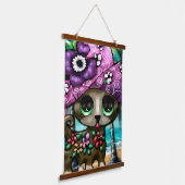 Grappige Chihuahua hond op vakantie Palmbomen Hangend Wandkleed (Gebogen)