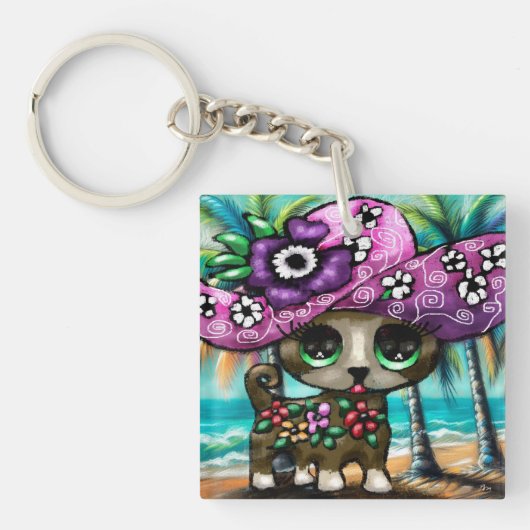 Grappige Chihuahua hond op vakantie Palmbomen Sleutelhanger (Voorkant)