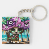 Grappige Chihuahua hond op vakantie Palmbomen Sleutelhanger (Achterkant)