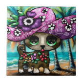 Grappige Chihuahua hond op vakantie Palmbomen Tegeltje (Voorkant)