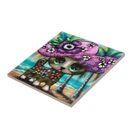 Grappige Chihuahua hond op vakantie Palmbomen Tegeltje